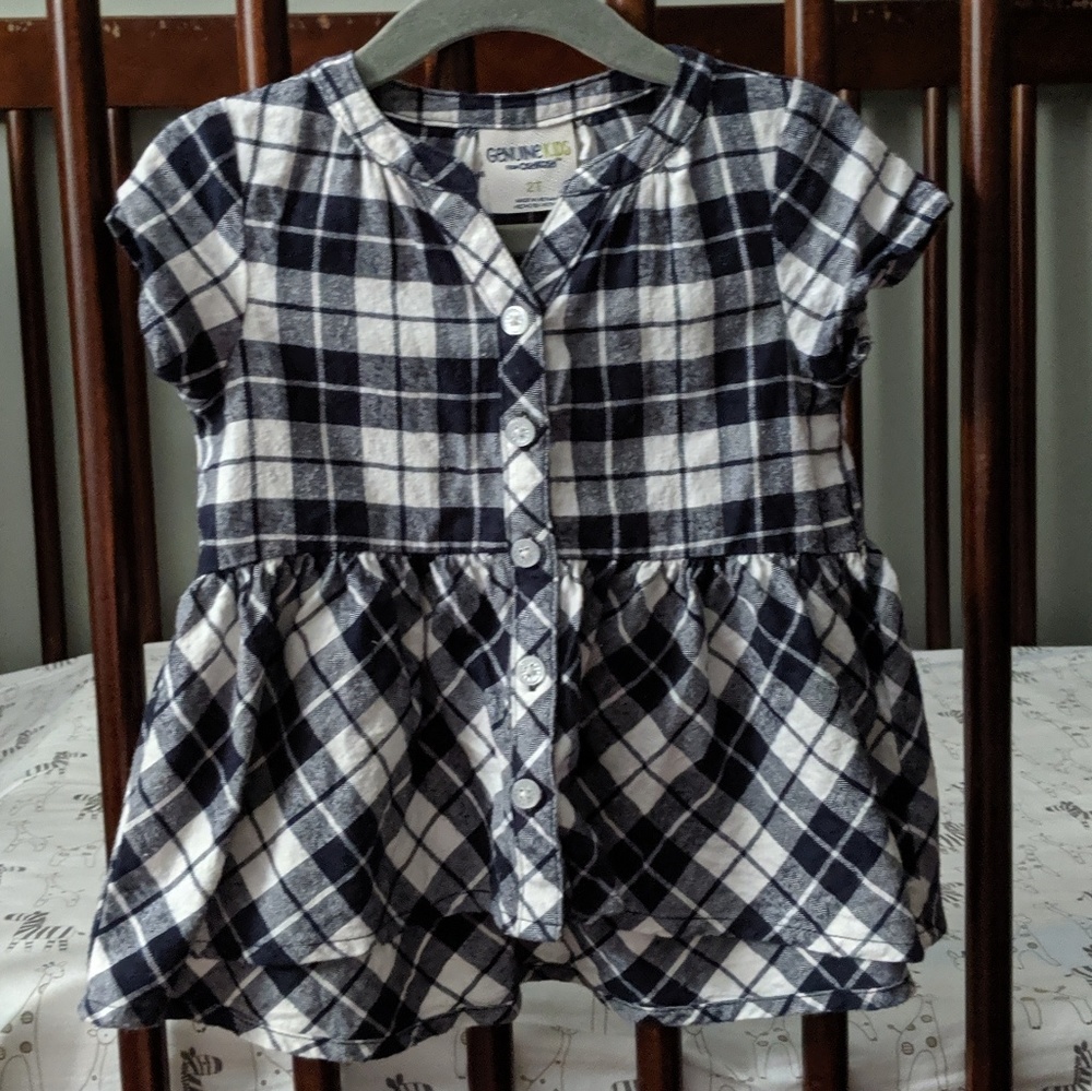 OshKosh Black/White Plaid Peplum Shirt - Size 2T